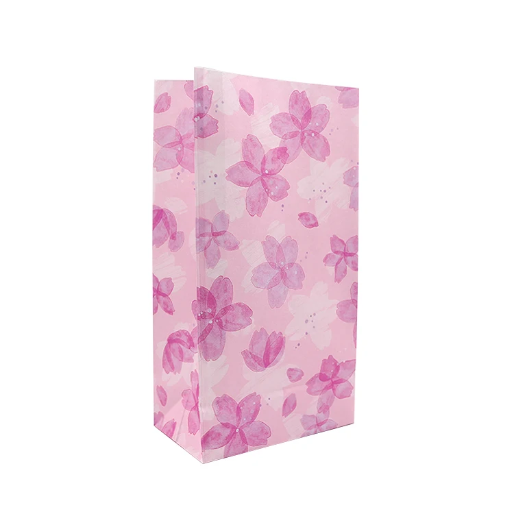 Imprinted Bags For Bread, Flowers Craft Brown Bags For Square Bottom Food Packaging White Kraft Paper Bakery Bag