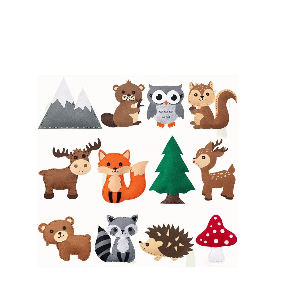 handmade beginner Educational Art Craft woodland forest Sewing Kit DIY Sewing Felt Plush Animals Craft kit for Kids