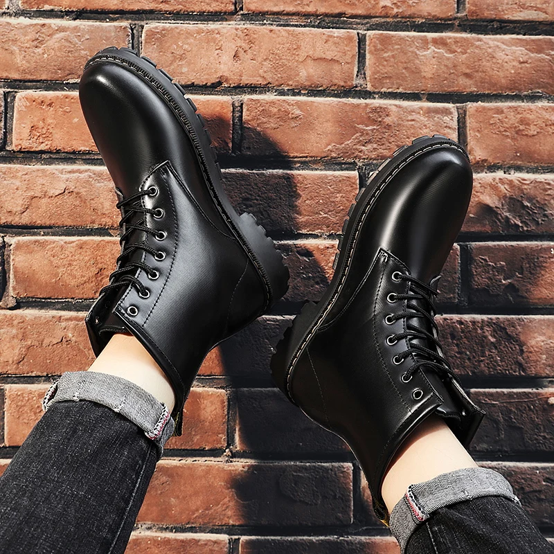 Factory Price Wholesale Classic Lace Up Design Black Leather Martin Boots For Men Shoes