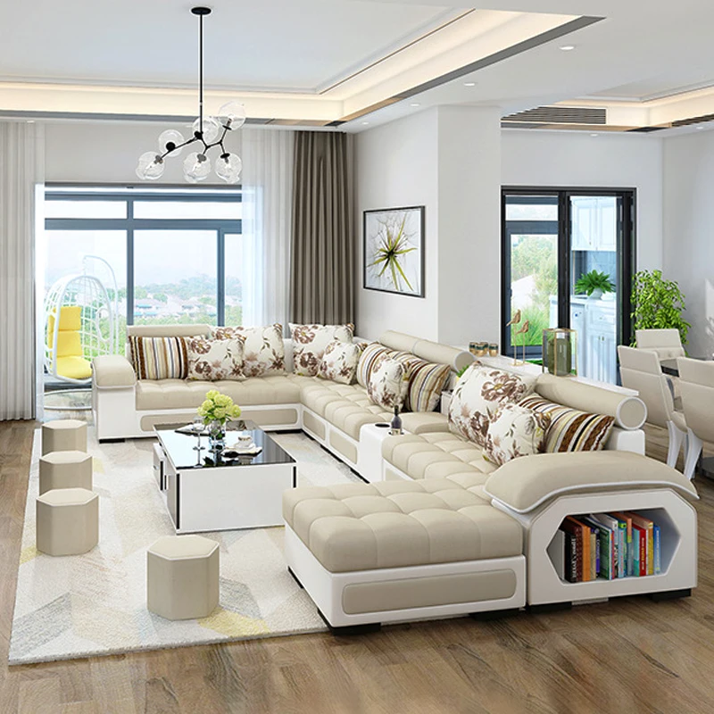 Modern Living Room Sofas Reclinable Waterproof Relax Fabric Sectional Sofa Set Solid Wood Frame Luxury  Modular Sofa 7 Seater