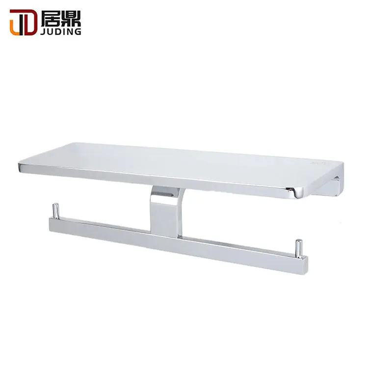 Aluminium Wall Mounted Bathroom Double Tissue Roll Paper Holder With Shelf