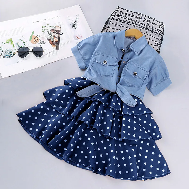 Kids baby Girls Dress 2022 Summer new Teenagers Dot Sling Princess Cake Elegant dress Children Kids Clothes Girls clothing set