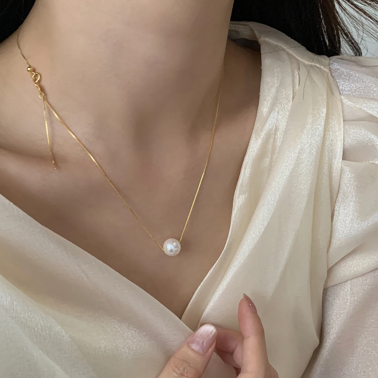 Minimalist 925 Sterling Silver 18K Gold Plated Fashion Jewelry Single Pearl Bead Necklace  for Women