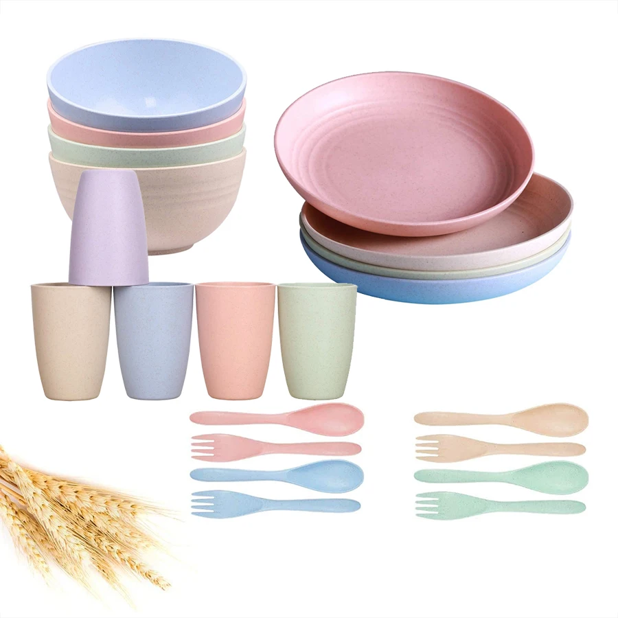 
Amazon Arabic Lightweight Unbreakable Luxury Wheat Straw Dinner Cutlery Set Cup Mug Bowl Plates Sets Dinnerware 