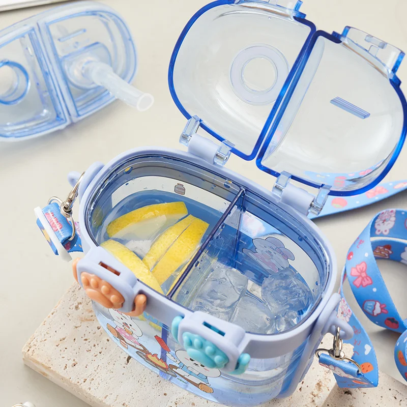 New Double Warehouse 500 ml Cute Kids Plastic Double Drink Water Bottle with Double Compartment