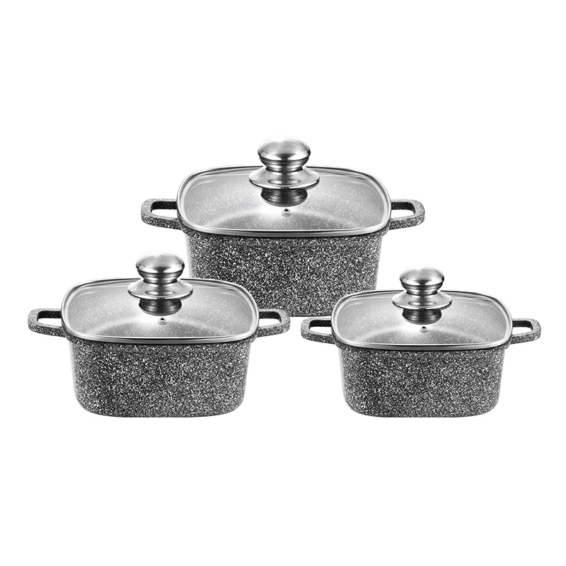 6 PCS Nonstick Cookware Sets Ceramic Kitchenware Sets for Both Induction and Gas Stove Square Soup Pot