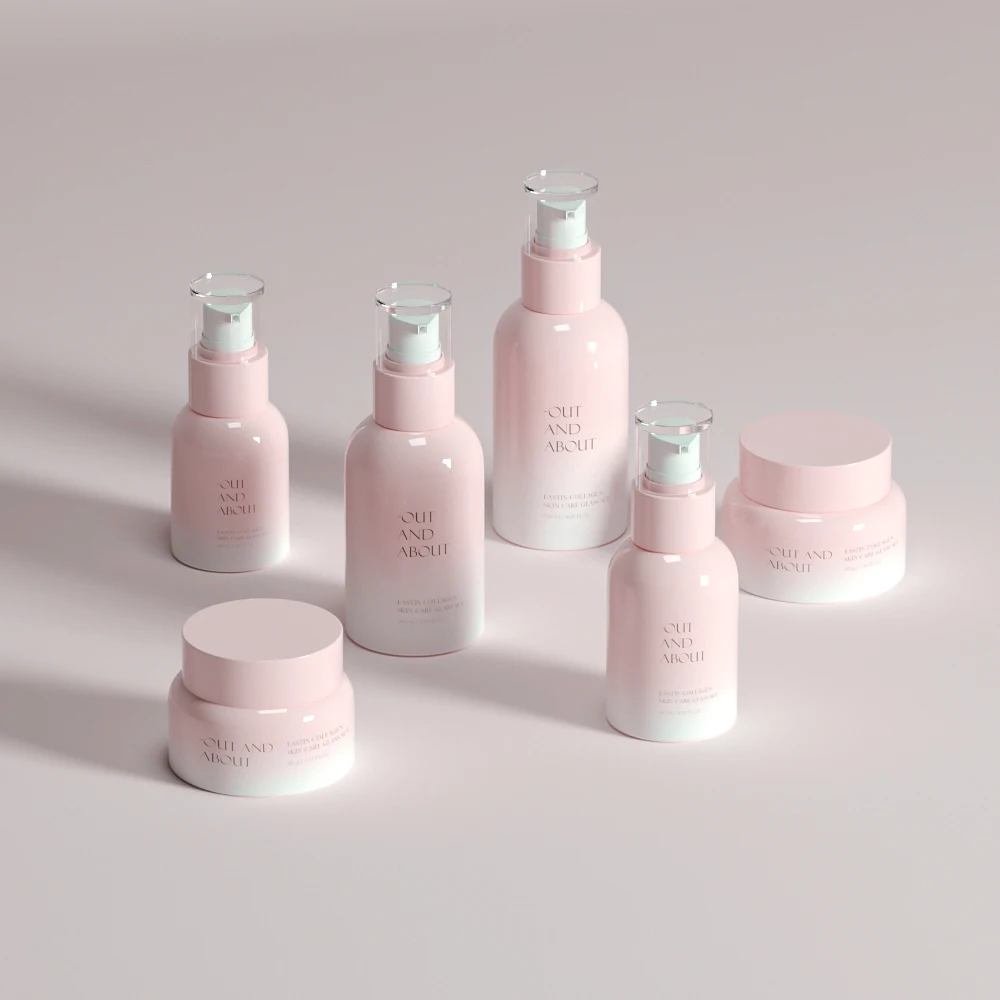 Customized Logo Beautiful Glass Nude Cosmetic Packaging Set 40 60 100 120ml Empty Skincare Lotion Facial Oil Pump Bottle And Jar