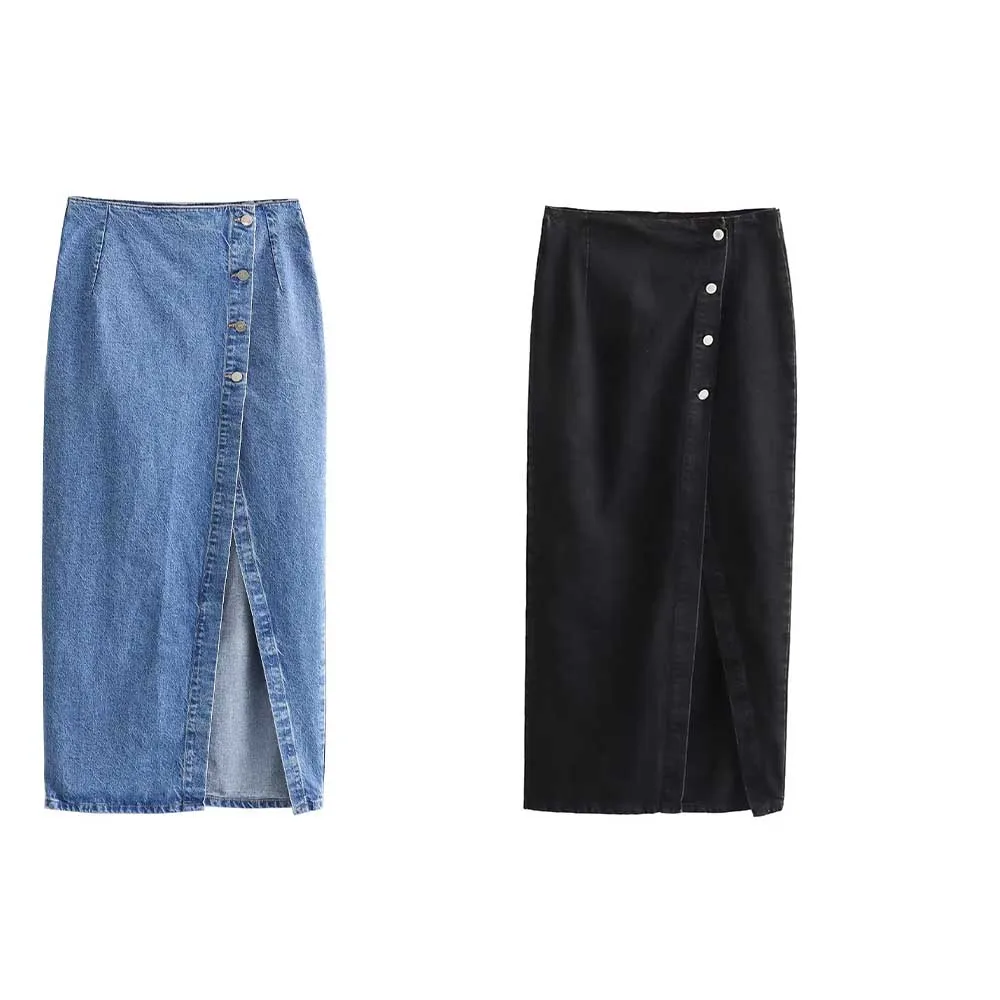 PB&ZA Women 2024 summer New Chic Fashion Double flapper Midi Skirt Vintage High Waist Female Skirts Mujer