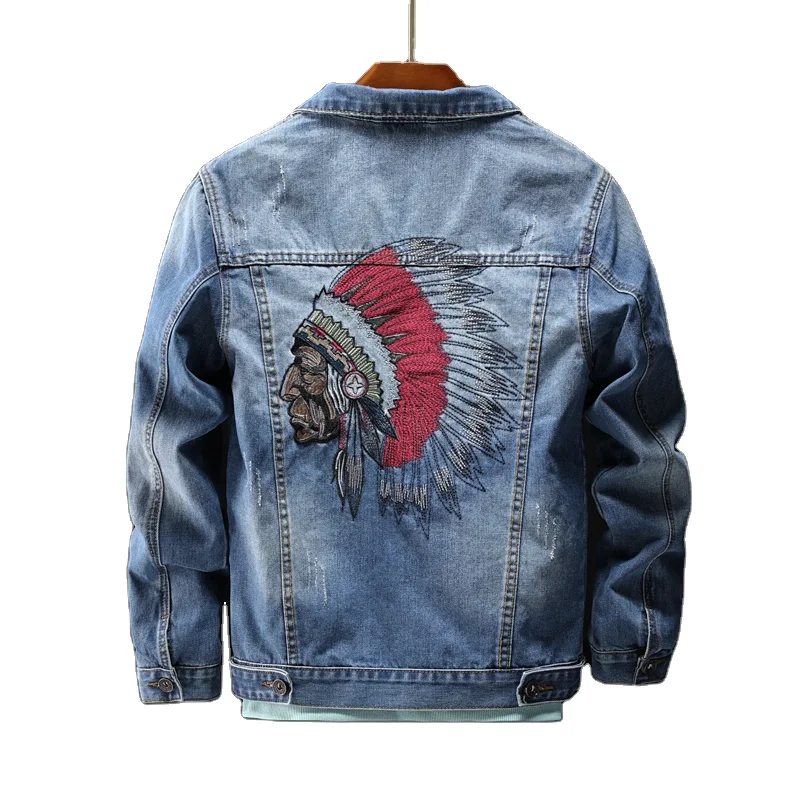 SKYKINGDOM Custom Denim Jacket Men Industry Embroidery Large Size Collar Down Jacket Coat Outwear Clothes Men Jean Jackets