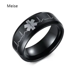 Yiwu Meise Identification Rings for Men Jewelry Punk Black 8MM Stainless Steel  Medical Ring