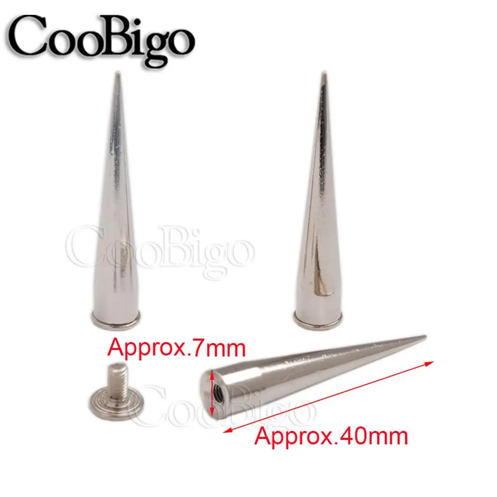 7*40mm Screwback Spike Cone Studs Rivet Nail Metal Bullet DIY Shoes Bag Belt Garment Punk Leathercraft #GZ025-40+B6S