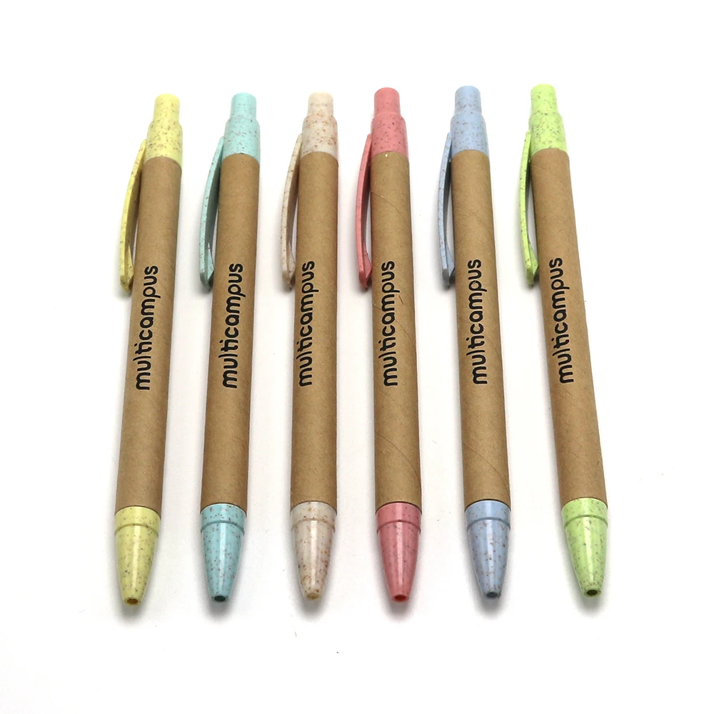 cheap custom print eco friendly wheat straw recycles paper ball pen