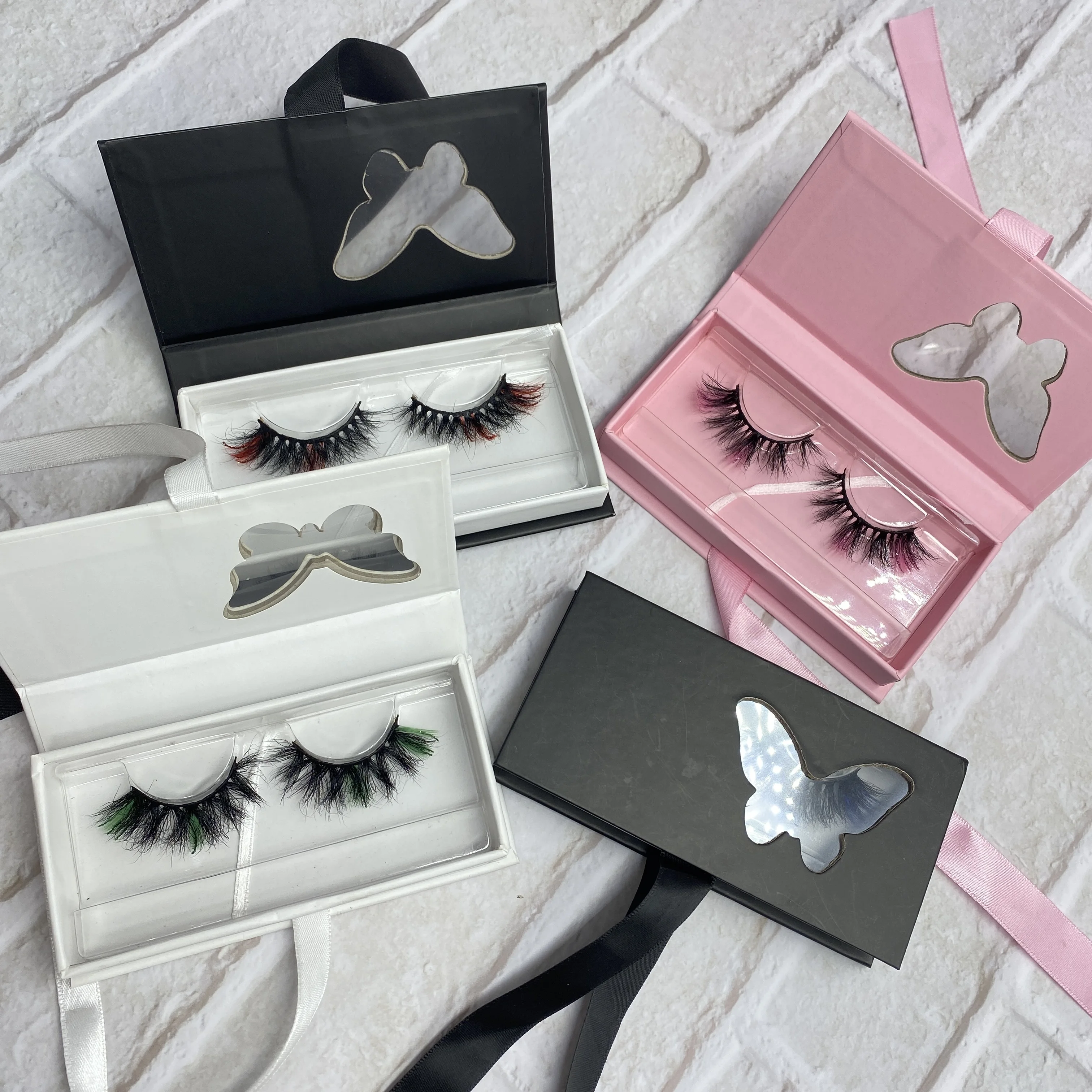 Fluffy Ombre Glitter Color Eyelashes Private Label faux Mink Luxury Blink Color Lashes3d Wholesale Vendor 20mm color lashes