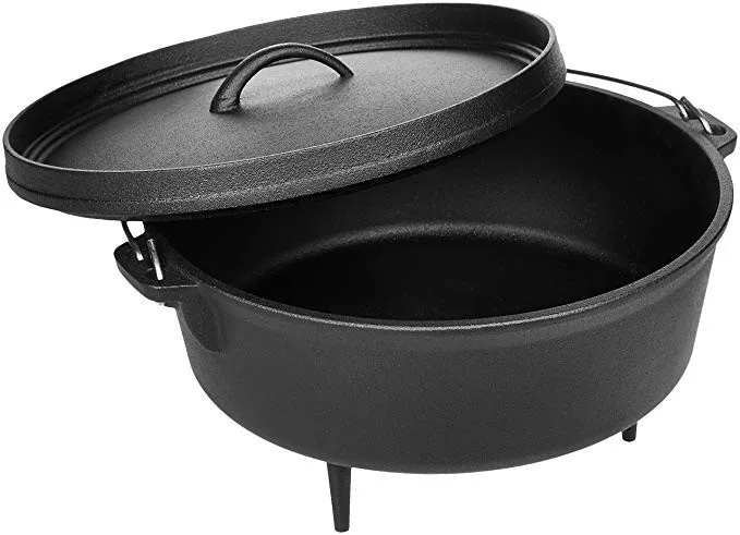 Pre-Seasoned Dual Function Lid Skillet Round Cast Iron Camp Dutch Oven Pot with Lid lifter
