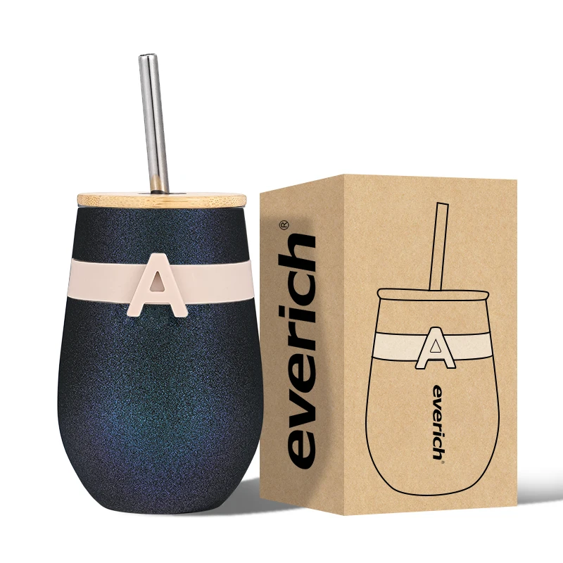 12OZ Insulated DW Stainless Steel Tumbler Double Wall Vacuum Tumbler Cup With Silicone band  Wine Mug Wood Lid