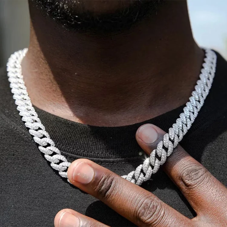 Hip Hop Jewelry 10mm Brass Cubic Zircon Cuban Chain Iced Out Prong Cuban Link Chain Bracelet Necklace CZ Miami Cuban Chain 0.5kg