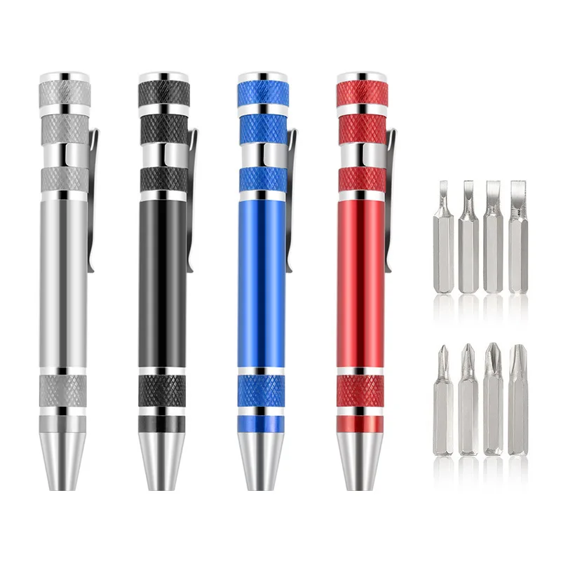 Custom Mini 8 in 1 Aluminum Screwdriver Set Manual Cross Screwdriver for Convenient Use Tight Spaces Premium Promotional Tool