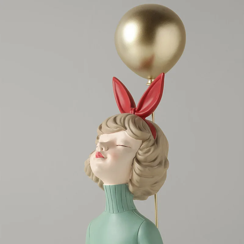Bunny girl flying balloon standing character human statue sculpture resin artwork statue resin crafts birthday gifts