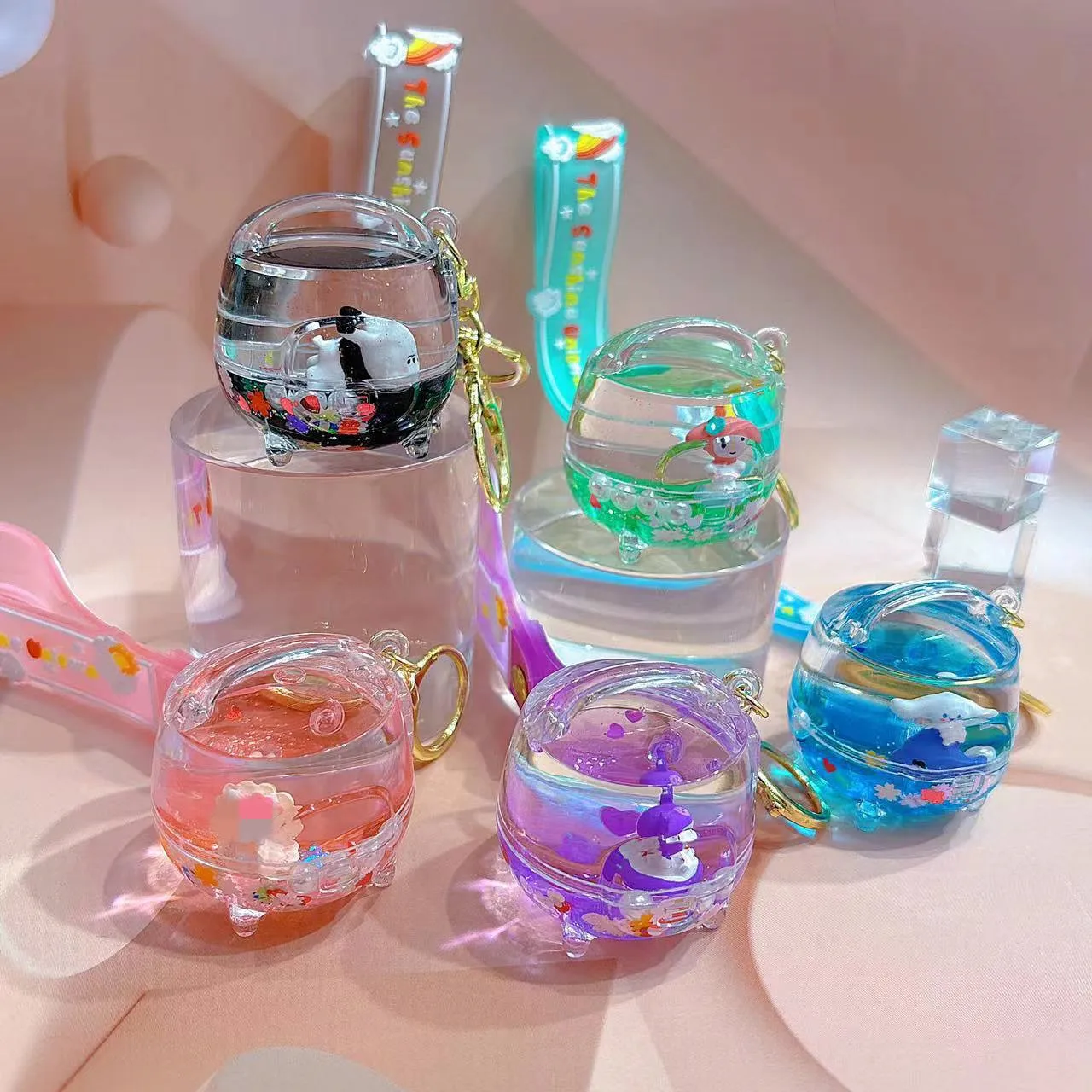 Wholesale Factory Kuromi Keyholder Creative Drifting Bottle Quicksand Keyring New Cute Doll Cooker Liquid Keychain