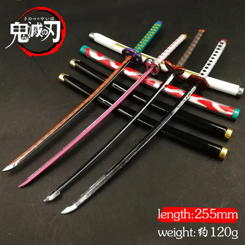 22 Style 25CM Metal Stainless Steel Key Chains Toys Demon Slayer Kimetsu no Yaiba Prop Accessories Anime Katana Sword Pendant