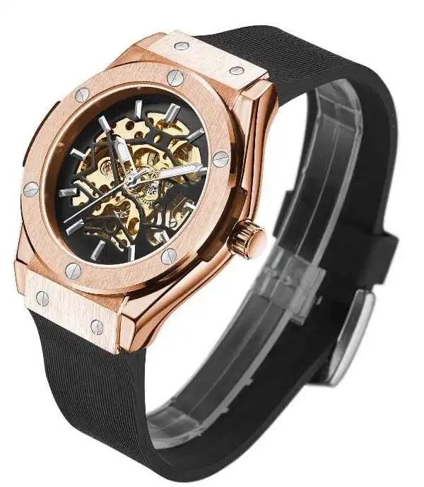 Popular Brand Forsining 389 Men Vintage Luxury Silicone Belt Self-winding Full Automatic Mechanical Skeleton Wrist Watches