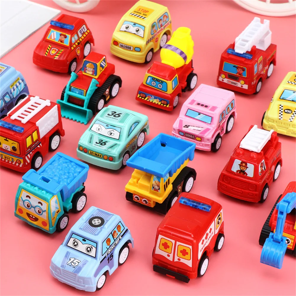 6 pcs Mini Car Model Toy Pull Back Car Toys Engineering Vehicle Fire Truck Kids Inertia Cars Boy Diecasts Toys for Children Gift