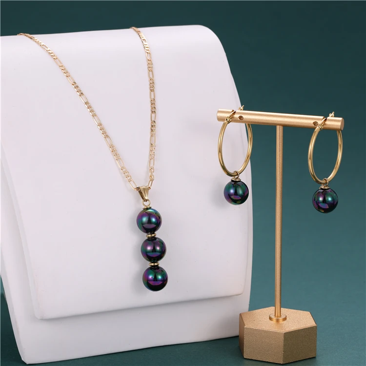 Stainless Steel Chain Pearl Earrings Wholesale Hawaiian Colorful Necklace Pendant 14mm