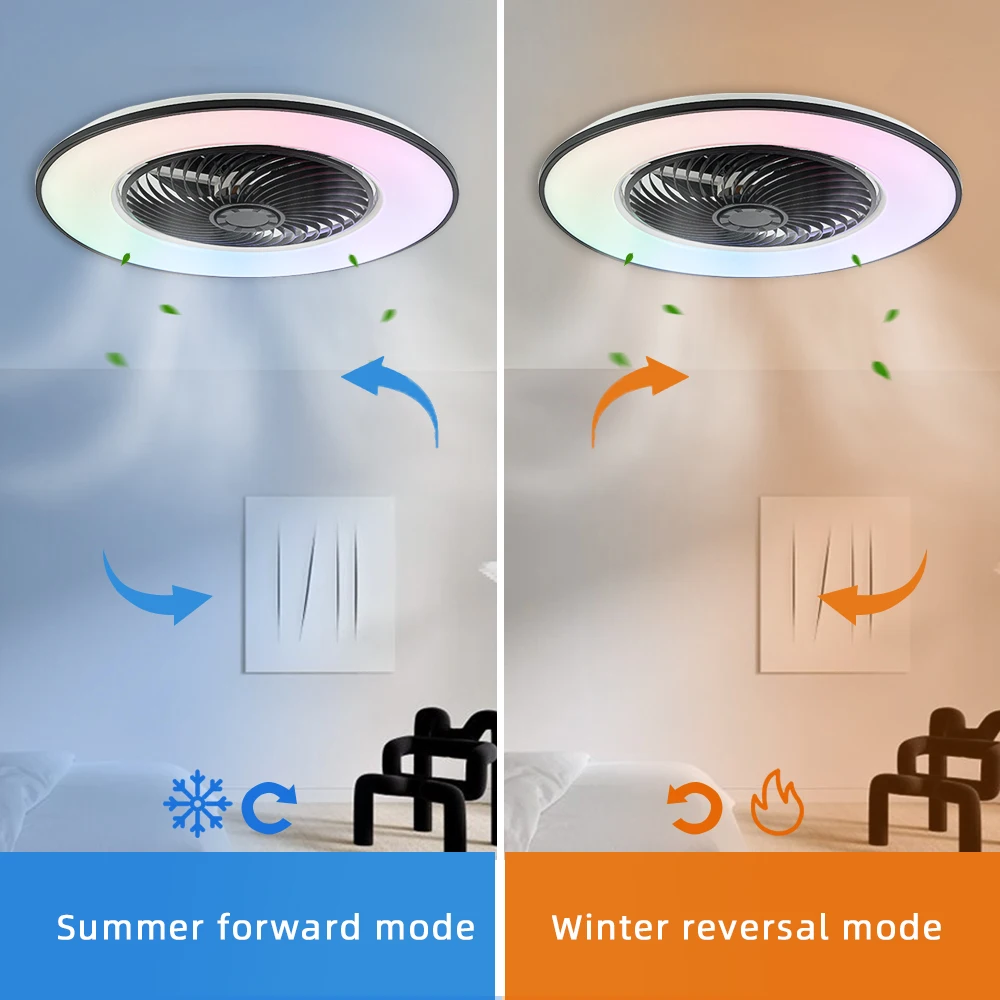 Living room chandelier ceiling fan with light home Tuya Wifi bluetooth music voice remote control RGB ceiling fans with lights