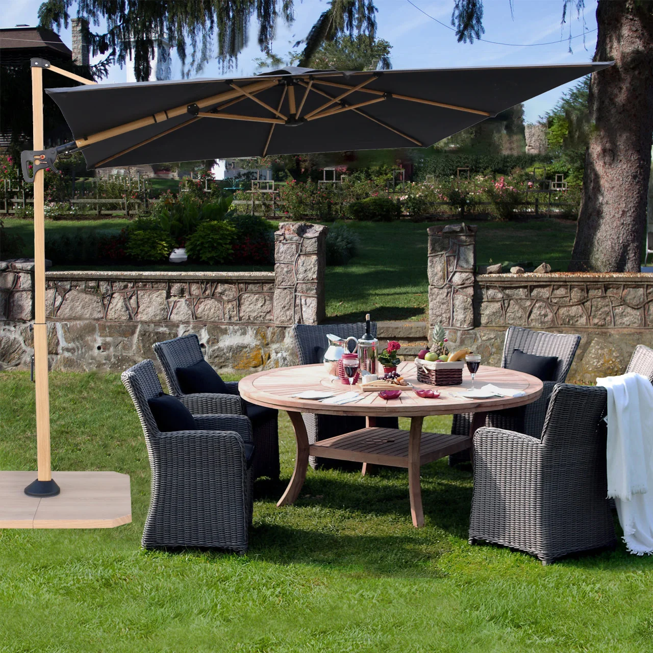 Профессиональный заводской водонепроницаемый ветрозащитный вращающийся навес зонтик коммерческий консольный садовый Открытый Зонтик для патио