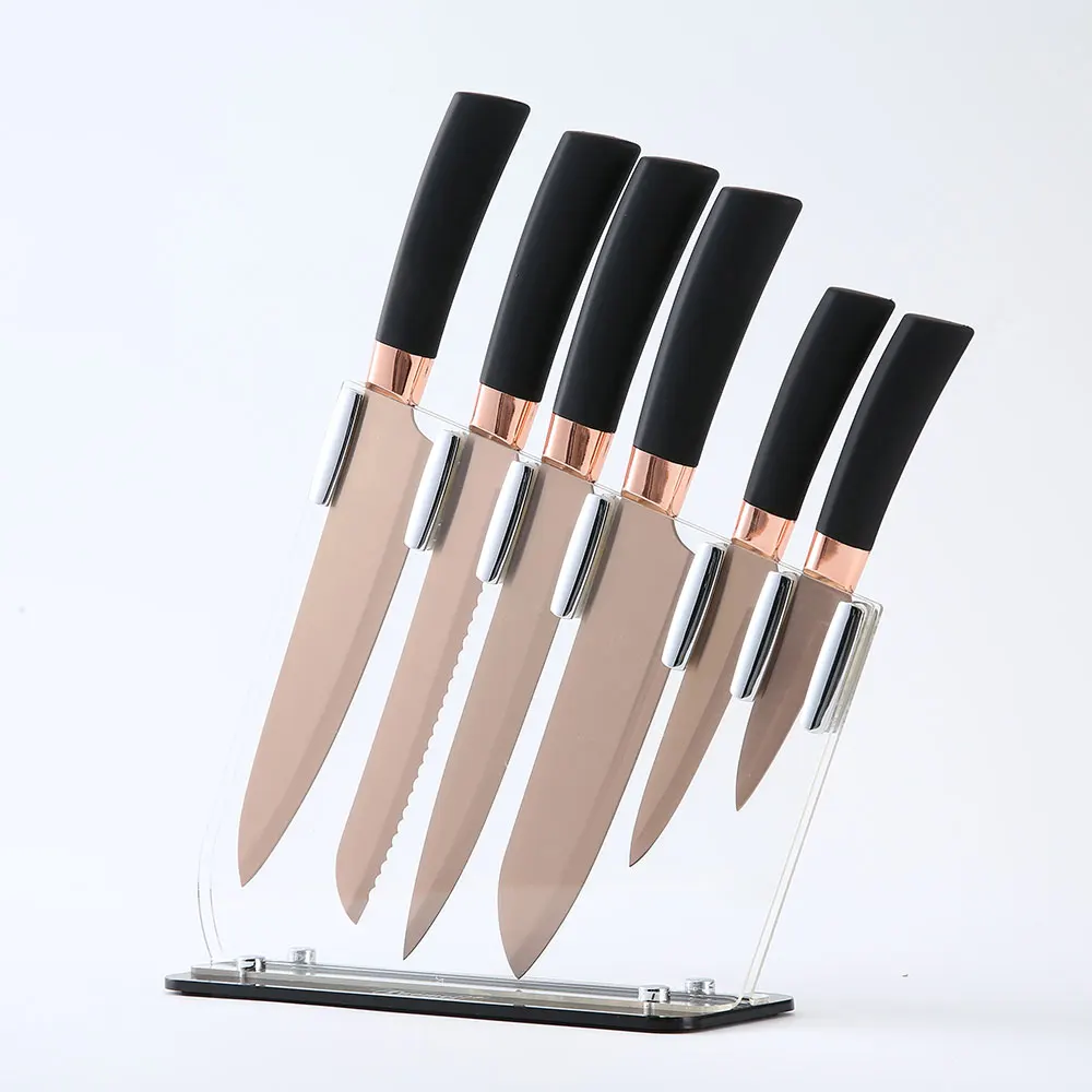 Chinese Premium black practical handle copper blade sharp cut meat kitchen knife sets