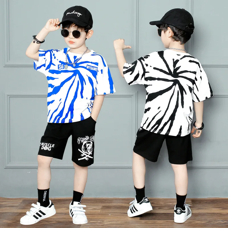 Top Leader Summer 2Pcs Suits Boy Clothing Set hiphop Style T-shirt + Shorts pant teenage Boy Clothes outfit 9 10 11 12 13 Years
