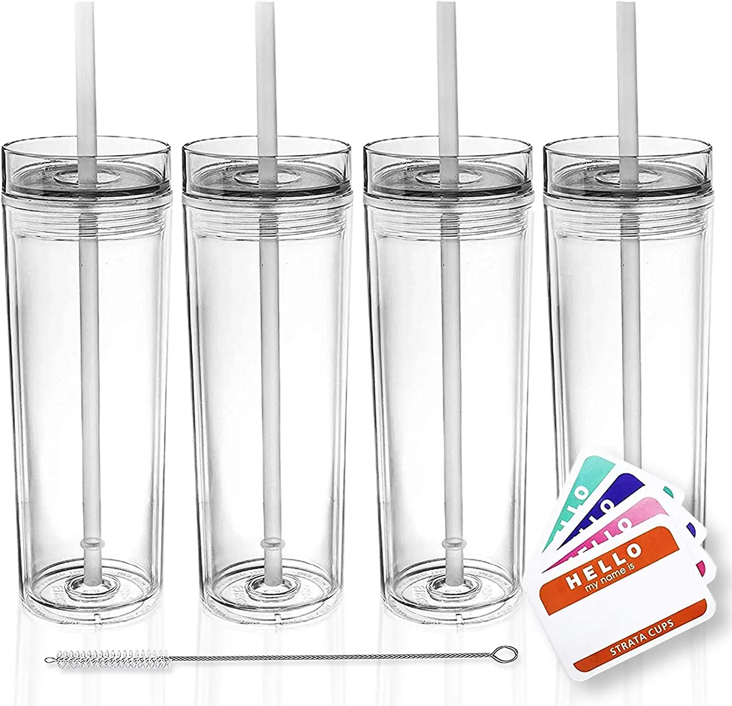 16 oz Acrylic skinny tumbler with straw double wall acrylic tumbler cups insulated plastic water cup