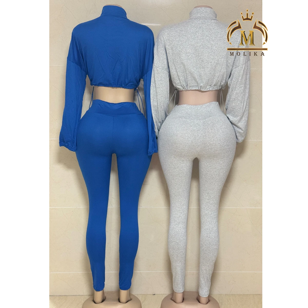 New Fall Women Biker Outfits Drawstring Crop Sweat Top+Leggings 2 Piece Sets Casual Sport Two Pieces Joggers Set Women Clothing