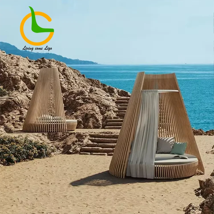 All-weather Beach Lounge Rattan Patio Outdoor Canopy Furniture Pool Leisure Sofa Bed Waterproof Quick-drying Day bed
