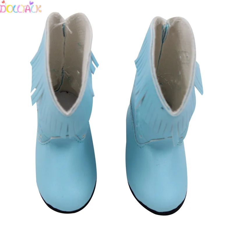 Заводское модное 18-дюймовые xiafu кукла с высоким берцем с кисточками красного цвета на толстом каблуке; Зимняя обувь в кукольном стиле