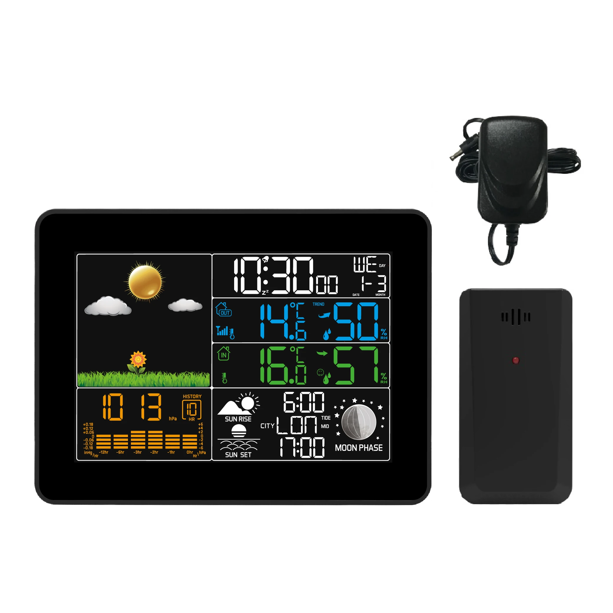 EWETIME Беспроводная метеостанция с цветным дисплеем восходом и солнцем