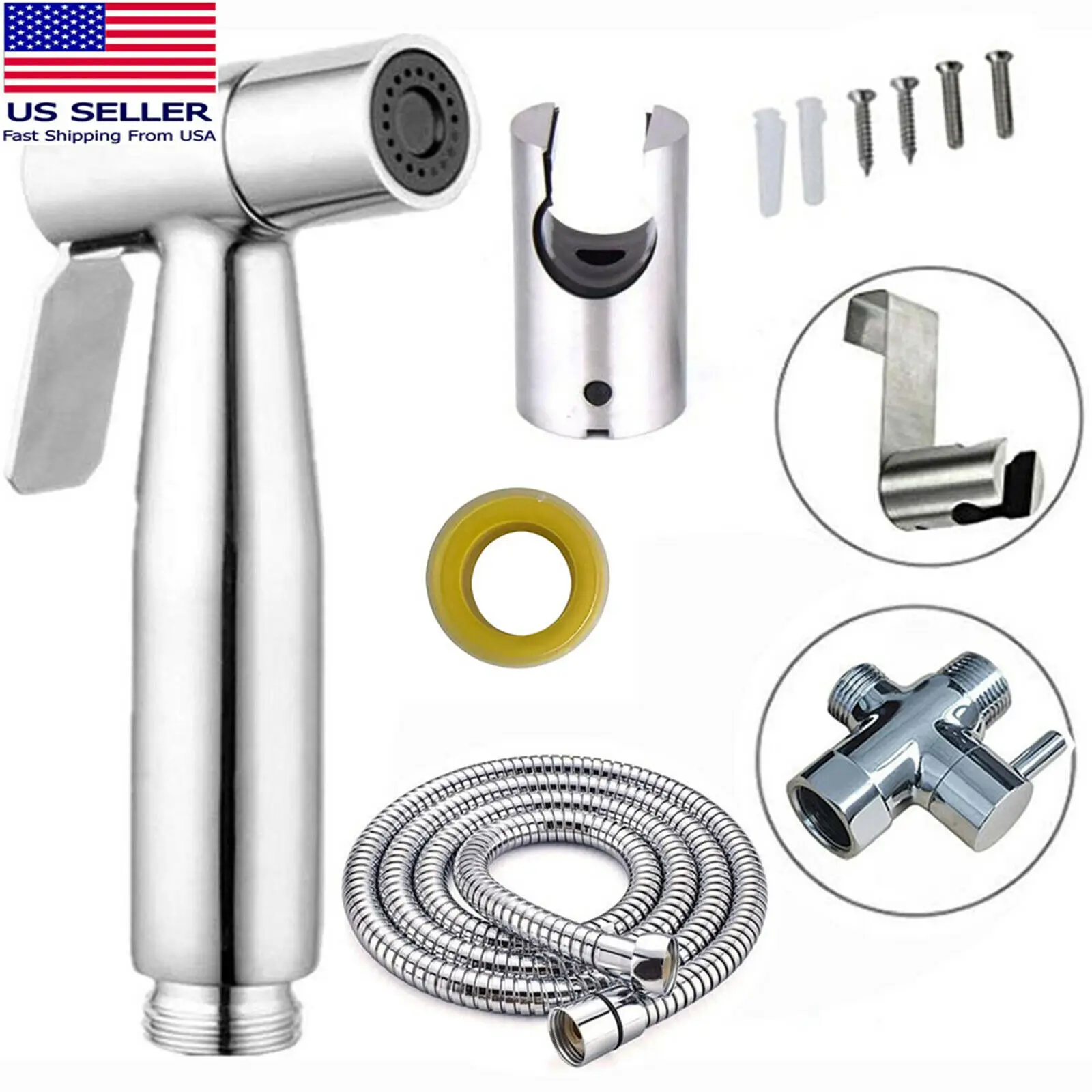 Bathroom Shower Kit with T Adapter Hand Held Toilet Bidet Sprayer Set