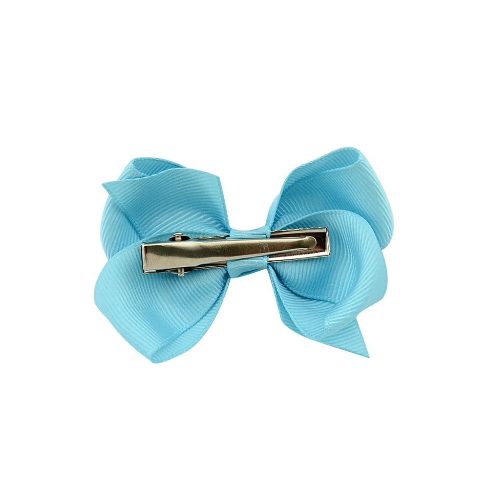 KHC013D Wholesale Popular Solid Color Satin Ribbon Flower Bow Knot Kids Hair Clips Fashion Smooth Fabric Metal Girls Hair Clips