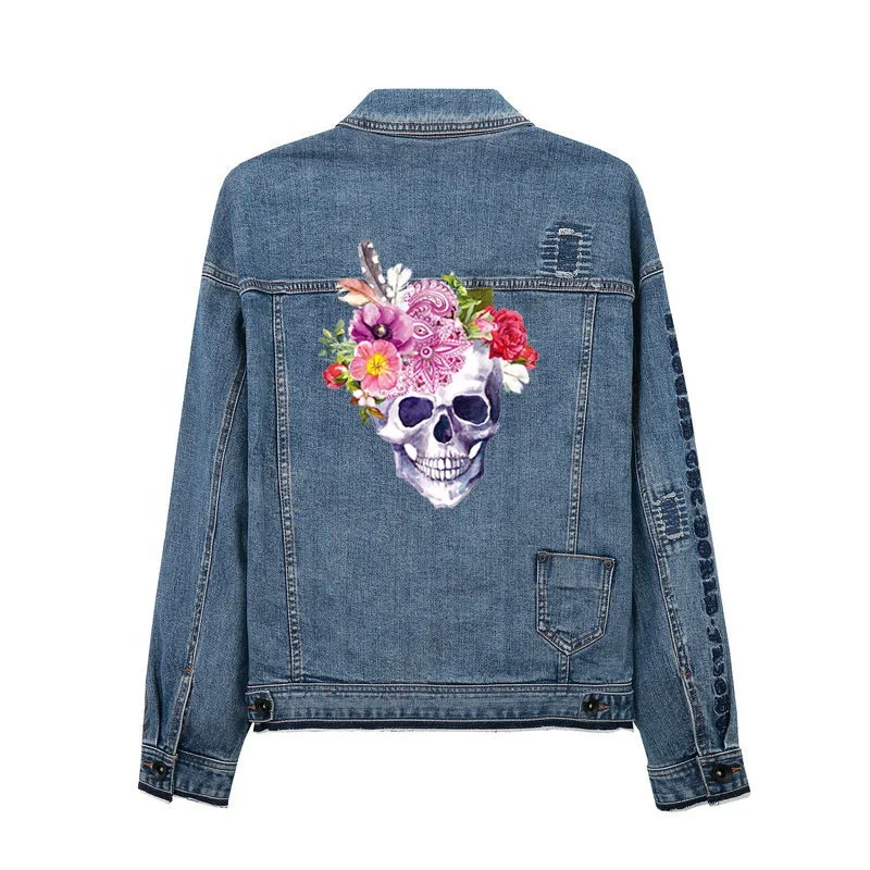 DIY T shirt jeans iron on skull printing vinyl transfer sticker custom heat transfer designs for t shirts