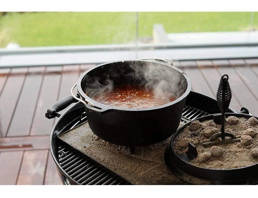 Outdoor camping double used pre-seasoned cast iron dutch oven with 3 legs