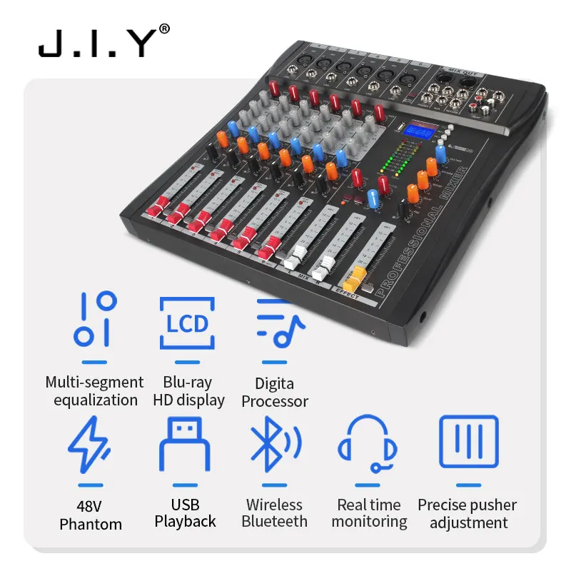 Vietnam Hot Selling factory wholesale bluetooth Console 6 Channel Audio Mixer with USB and Monitoring Function