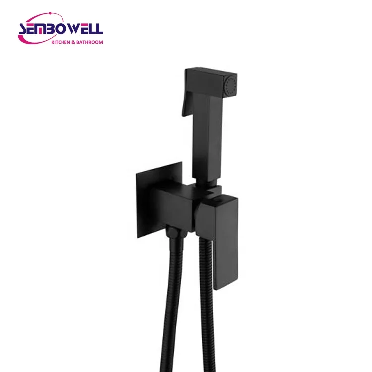 Brass Matte Black Finish Square Bidet Toilet Faucet Shower With Handheld Sprayer Shower Hygienic Shower Set Bidet Muslim