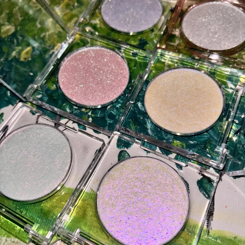 Vegan Smooth Pressed Powder DIY Holographic Highlight Cardboard Palette Face Body Shine Individual Duochrome Highlighter Makeup