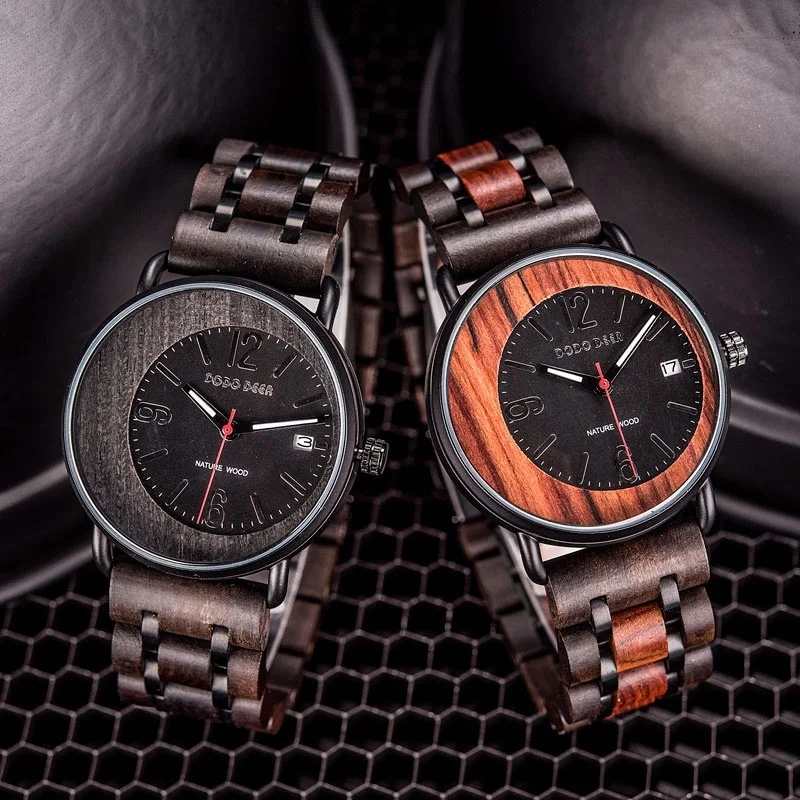 DODO DEER Ecofriendly Dropshipping Japan Movement Quartz Men Wood Watch Customized Logo Timepieces Moon face Watches