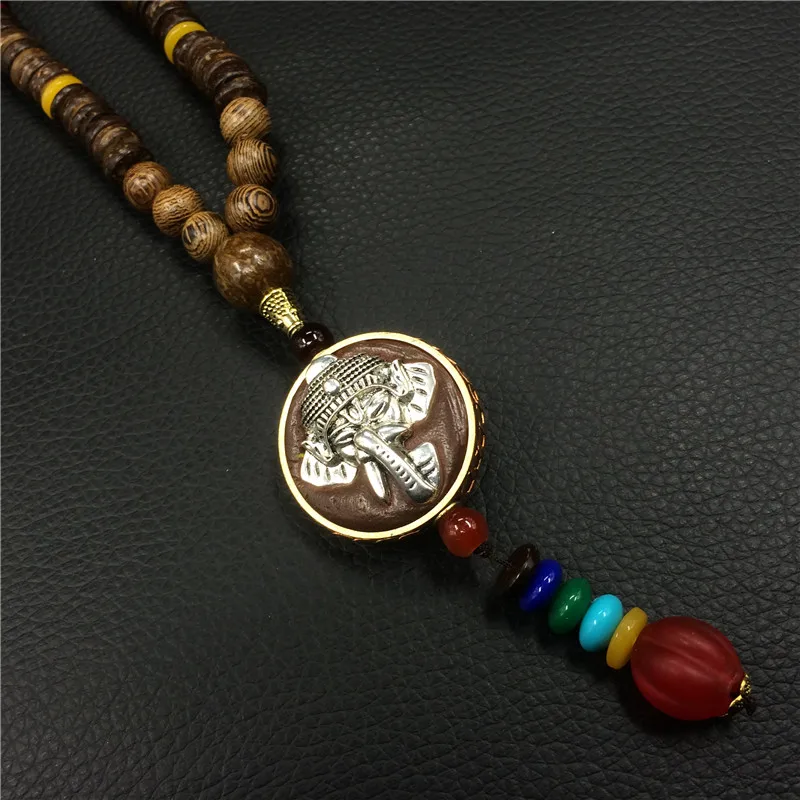 Wholesale Boho Jewelry Men Vintage Nepal Necklace Religion Tribal Wood Beads Jewelry Handmade Long Boho Beaded Necklace Women