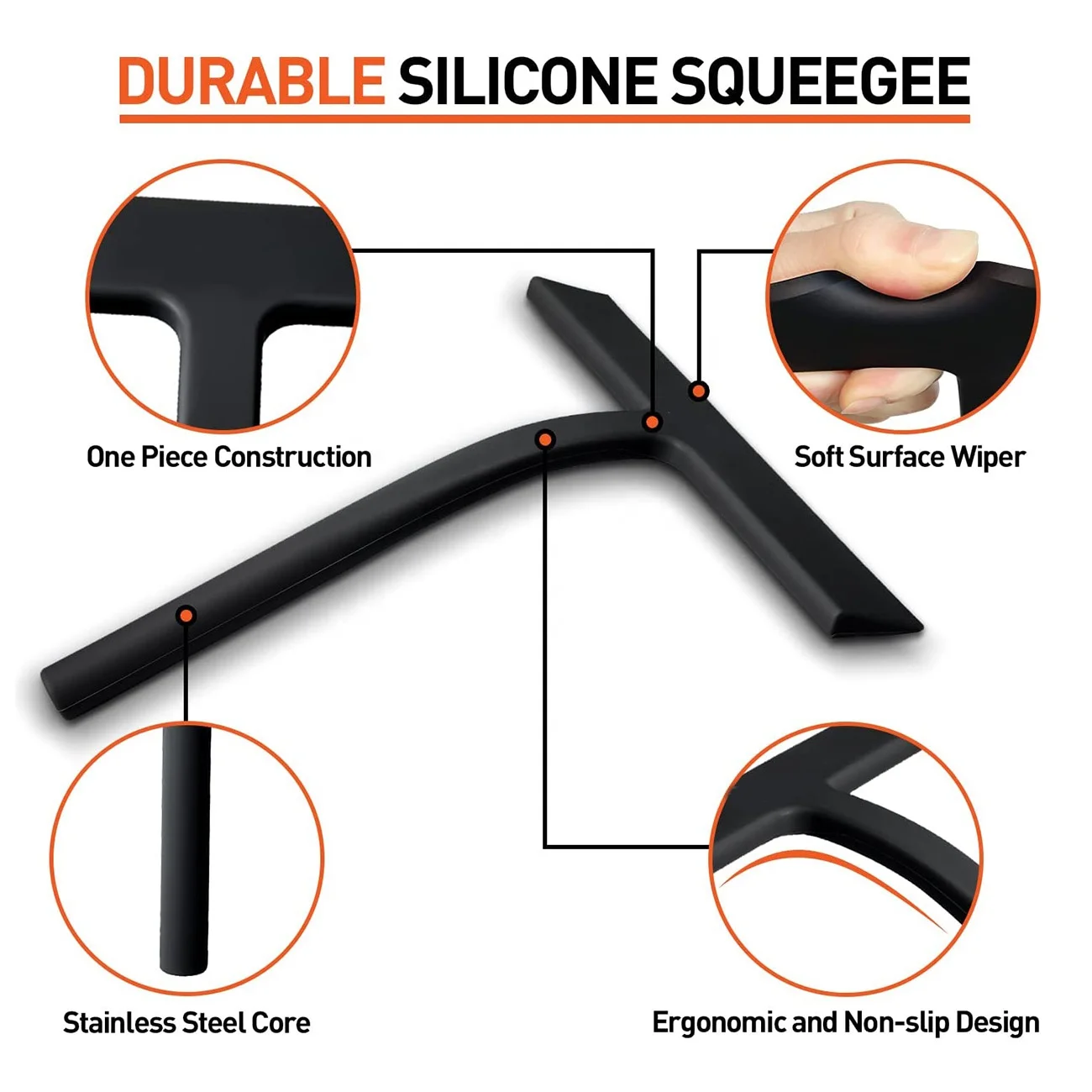Professional bathroom shower squeege door Black Silicone window squeegee cleaning wiper with rubber handle