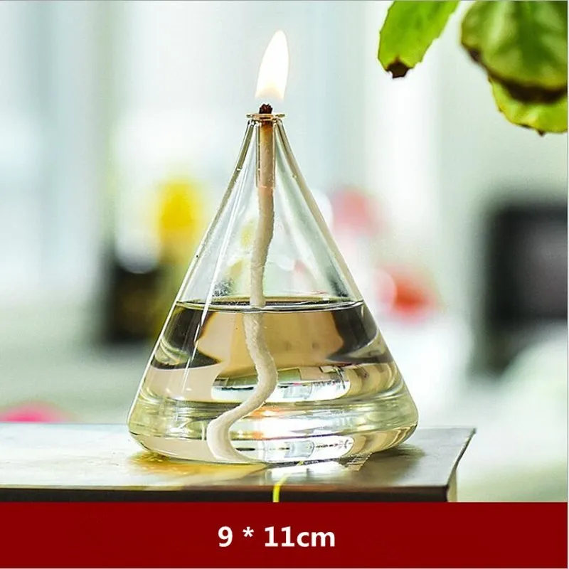 VGT Hand Blown Decorative Table Glass Oil Lamp With safe burning oil and accessories gel candles