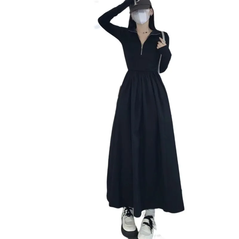 Black Slim evening and wedding dresses Knitted Dress Woman clothes and Swing  Dress V-Neck Casual clothing