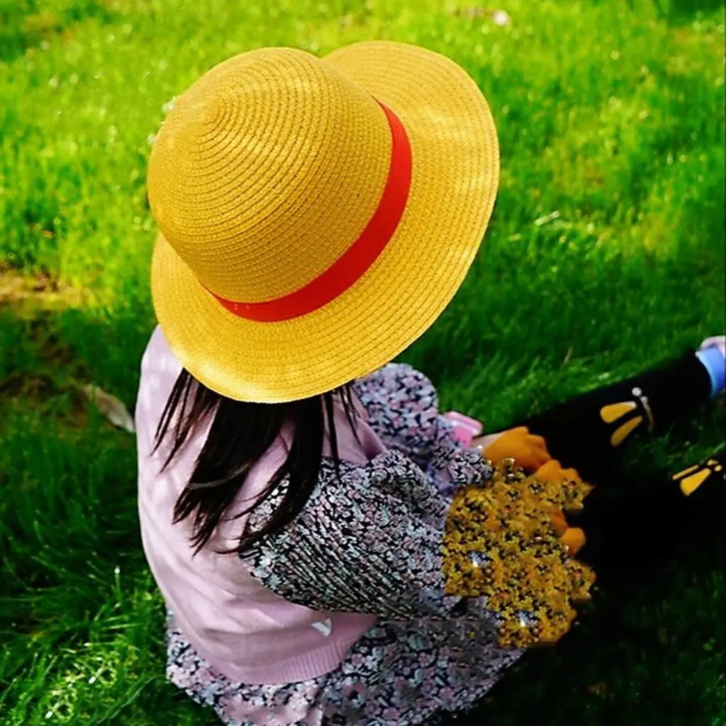 Luffy Performance Props Costume Party Yellow Summer Straw Hats String Sun Beach Hat Pirate Anime Fans Men Women Youth Kids Gifts