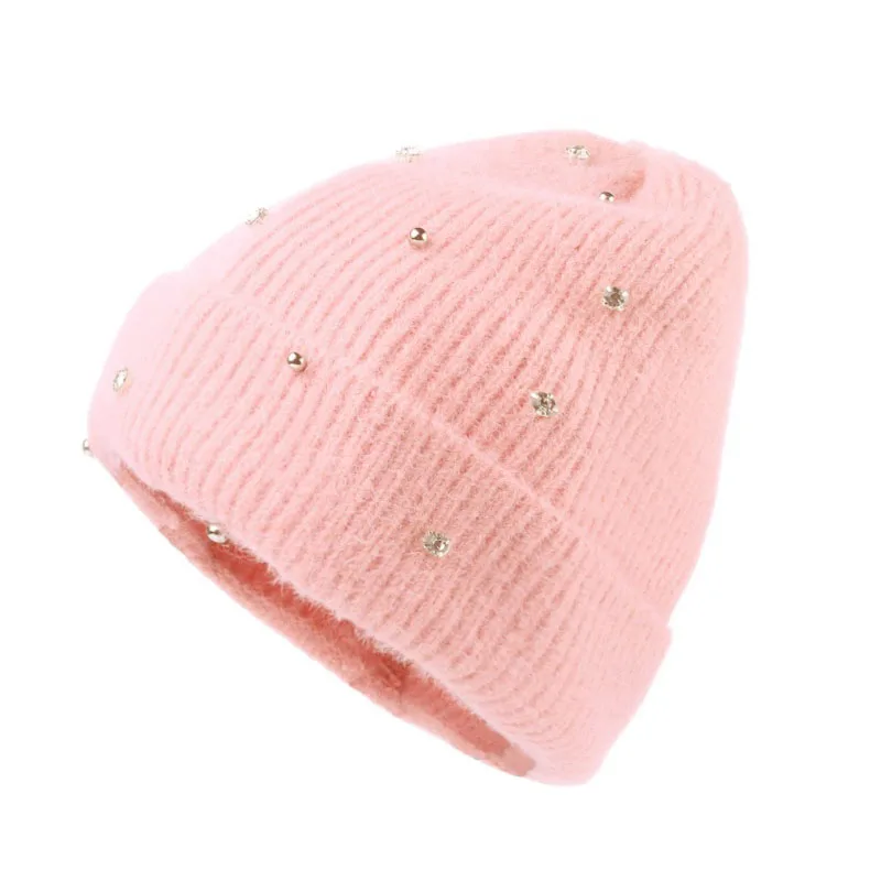 Fashion Custom Bling Beanies For Women Knitted Hat Female Warm Winter Hat Ladies Outdoor Fashion Crystal Designer chapeau Hat